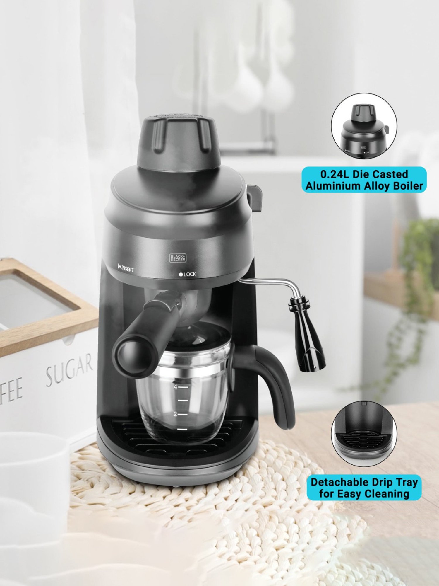 BLACK+DECKER BXCM0401IN Coffee Maker 870W with Espresso and Cappuccino (Black)