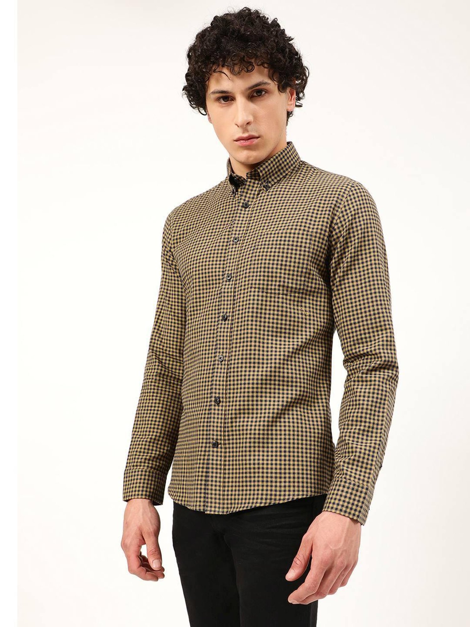 Lindbergh Mid Brown Cotton Slim Fit Checks Shirt