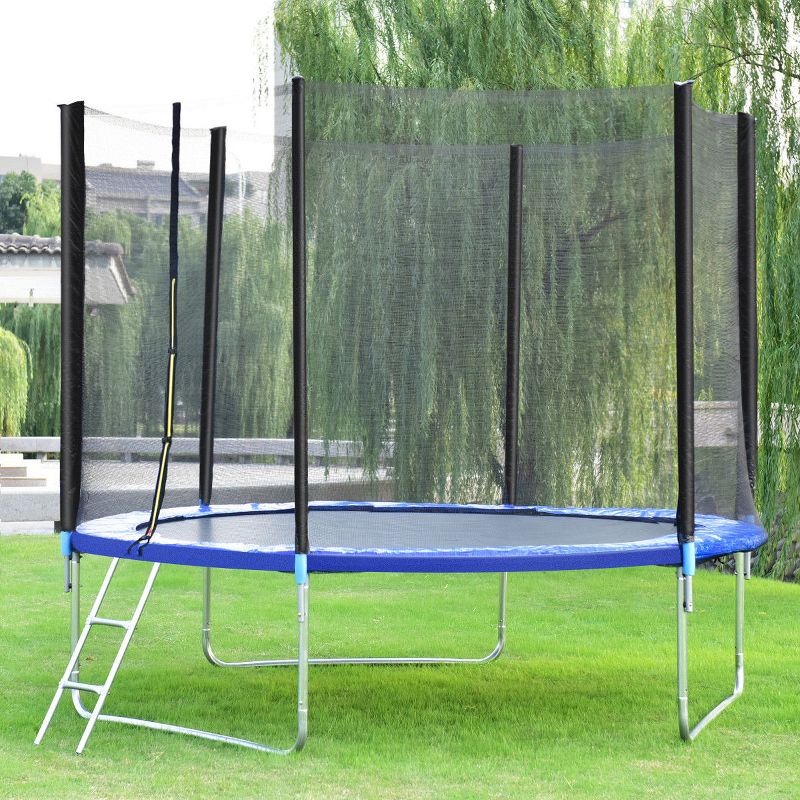 Costway 14 Ft Multicolored Trampoline Recreational Exercise w/ Safety Net Ladder