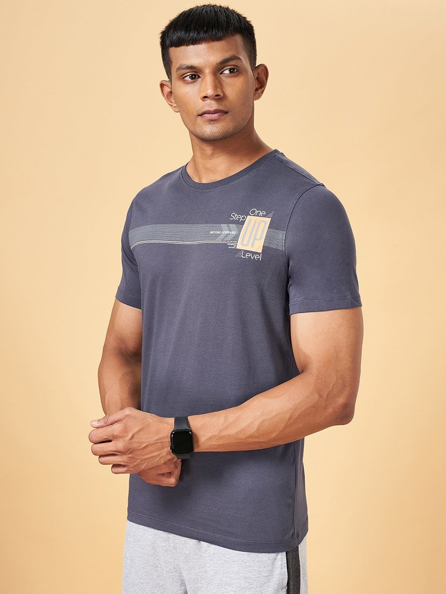 Ajile by Pantaloons Dark Grey Cotton Slim Fit Printed T-Shirt