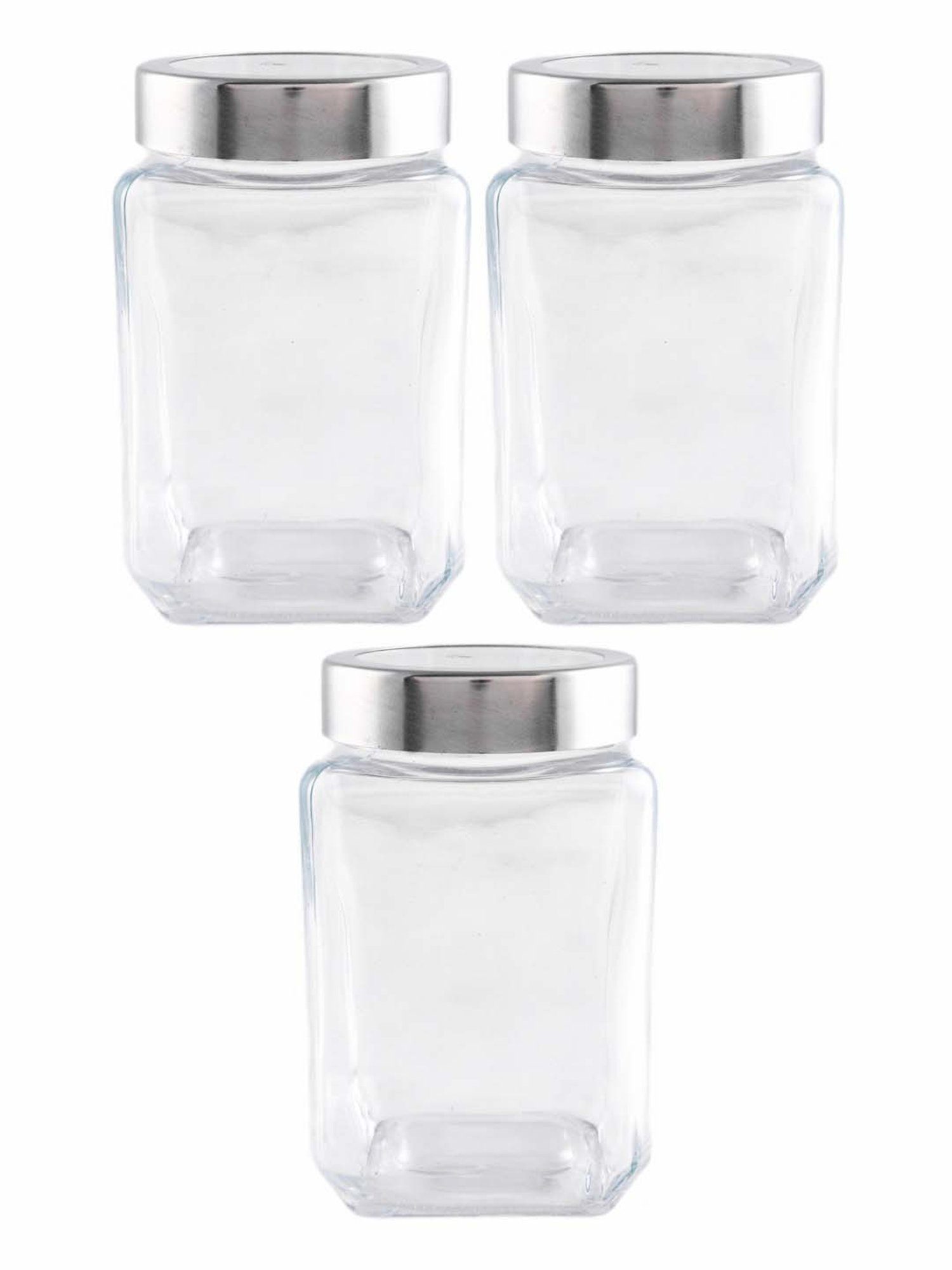 White Gold Transparent & Silver Glass 9 cm Jar - Set of 3