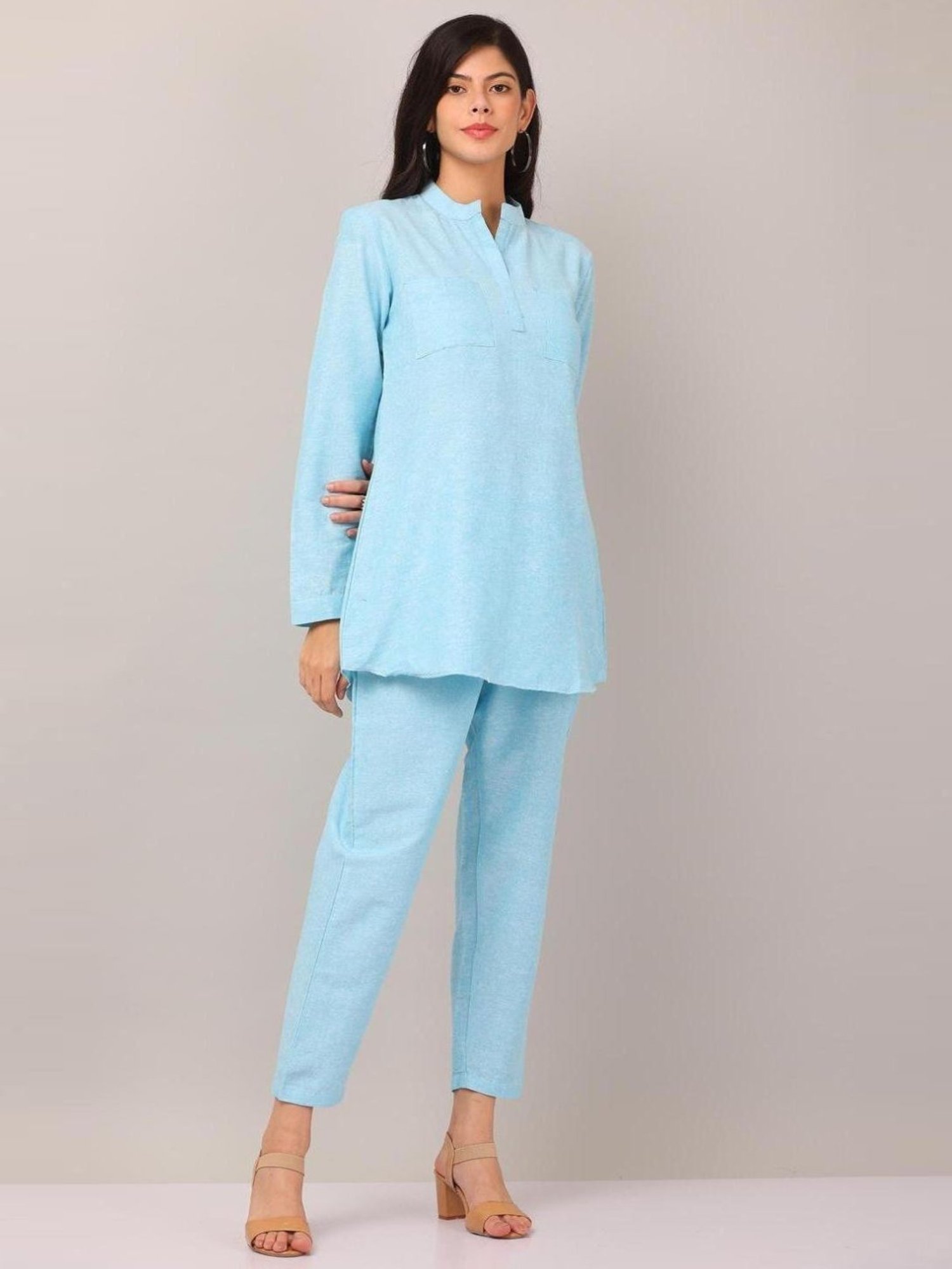 Kaanchie Nanggia Sky Blue Causal Wear Shirt and Pant Set