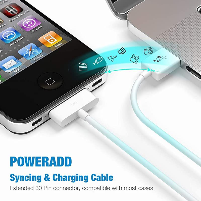 Apple Certified iPhone 4 4s 3G 3GS iPad 1 2 3 iPod Touch Nano 30 Pin Charger USB Sync Cable Charging Cord Dock Adapter Data 4 Feet White (1pcs)