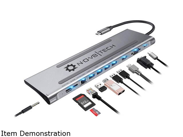 NOV8Tech USB C Docking Station Hub Type C Adapter Dock for MacBook & All USB C Devices 11-in-1 Dual Screen 4K HDMI & VGA, USB C 100W Power Delivery, RJ45 Ethernet, 3.5mm Audio, SD/Micro SD, 4x USB 3.0