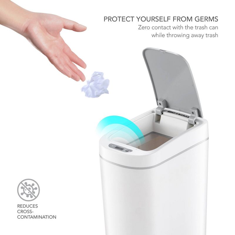 Nine Stars 1.9gal White Waterproof Motion Sensor Slim Shape Plastic Trash Can