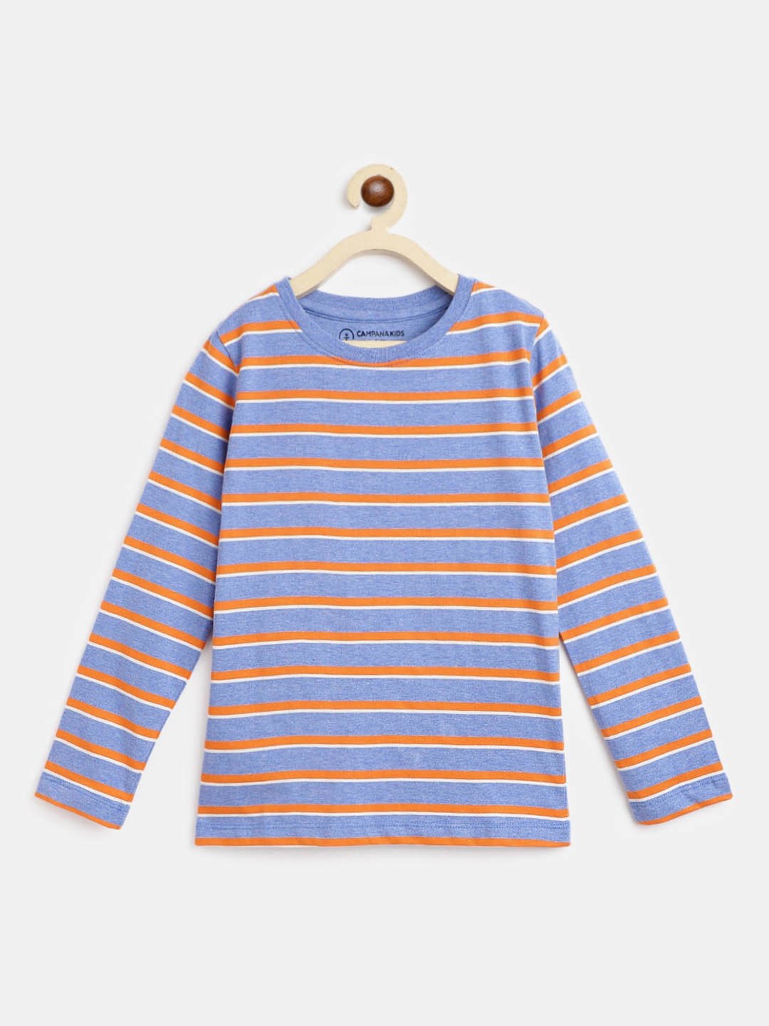 Campana Kids Blue & Orange Striped Full Sleeves T-Shirt