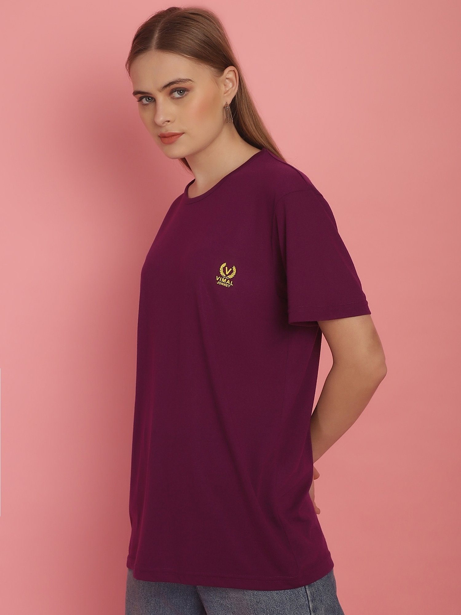 Vimal Jonney Purple Cotton Sports T-Shirt