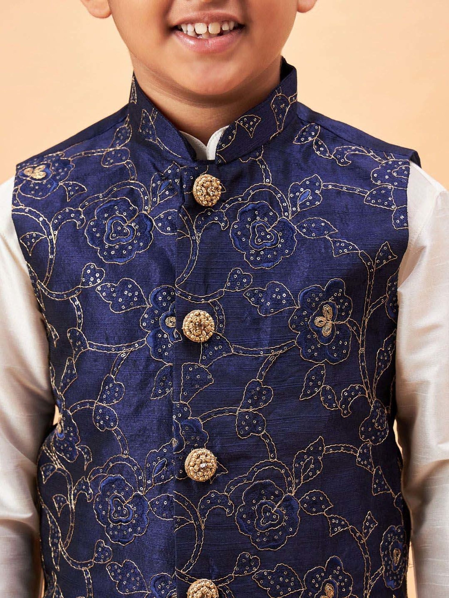 VASTRAMAY Boys Yellow & White Cotton Printed Full Sleeves Kurta Sets