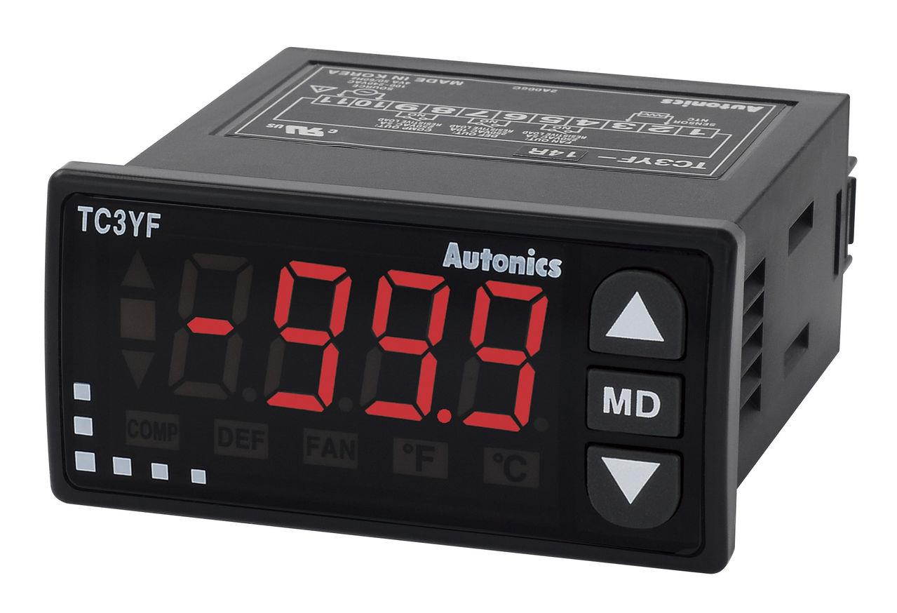 Autonics TC3YF-34R-N Temp Control, W72 x H36mm, 3 digit display,  compressor+defrost+evaporation fan output, NTC, 100-240 VAC