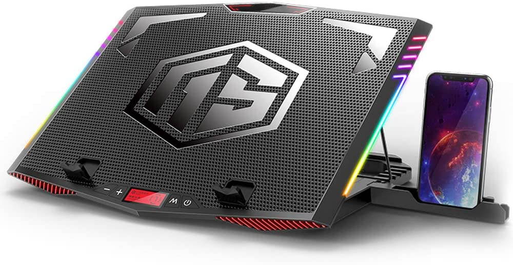 RGB Laptop Cooling Pad for 15.6-21 Inch Professional Gaming Laptop Cooler with 6 Quiet Fans and Button Control, Pure Metal Panel Portable Cooler