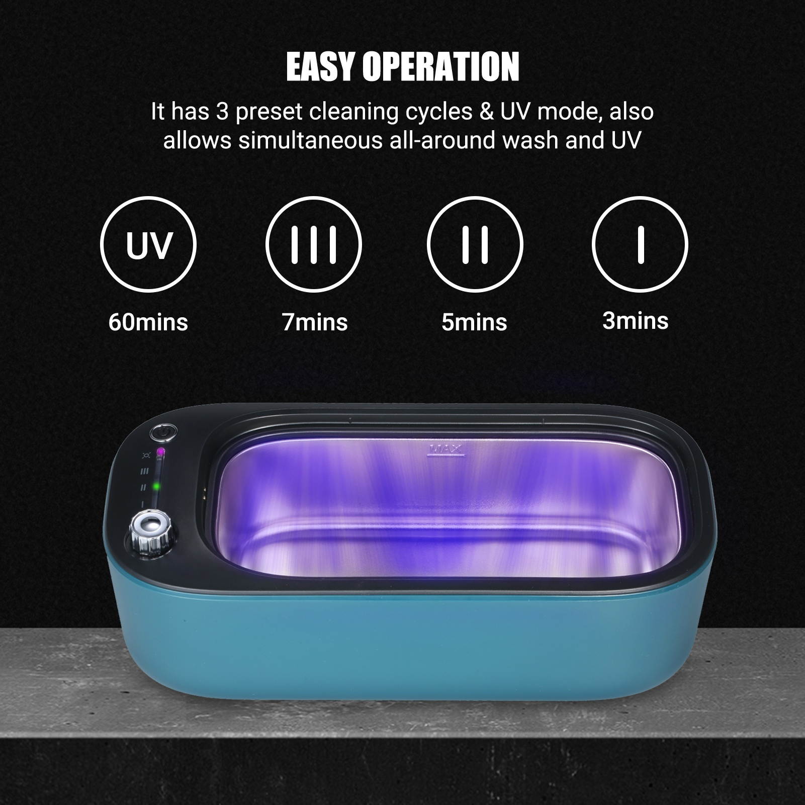 KKmoon Ultrasonic Cleaner Compact 40kHz 400ML Ultrasound Wave Jewelry Cleaner Cleaning Machine with UV Light Mode & 3 Cleaning Cycles Low Noise for Glasses Watch Ring