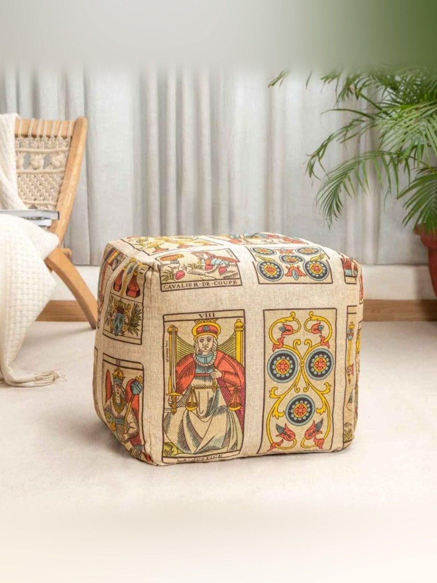 Home4U Jouer Woven Multicolor Cotton Pouffe