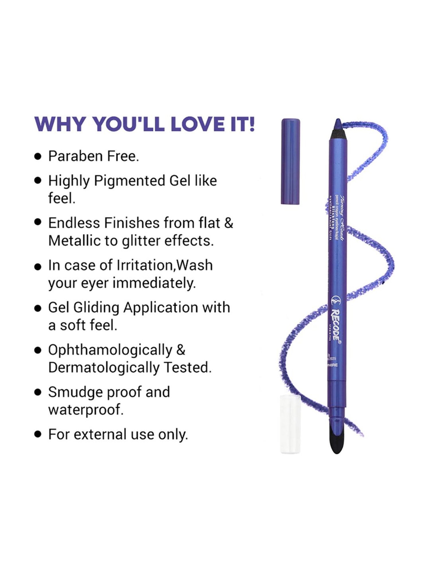 Recode Turning Heads Crayon Eyeliner/Kajal 08 Blue Sapphire - 1.2 gm