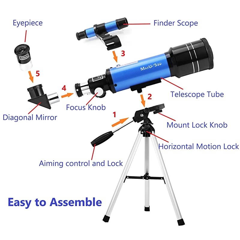 70mm Refractor Telescope + 8X21 Compact HD Binoculars for Kids and Astronomy Beginners, Travel Telescope for Moon Stars Viewing Bird Watching Sightseeing