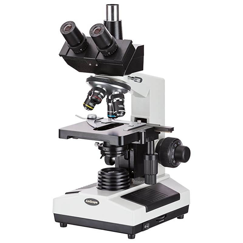 T390B Professional Compound Trinocular Microscope 40X2000X Magnification WF10x and WF20x Eyepieces Brightfield Halogen Illumination Abbe Condenser DoubleLayer Mechanical Stage 110V220V AutoSwitching