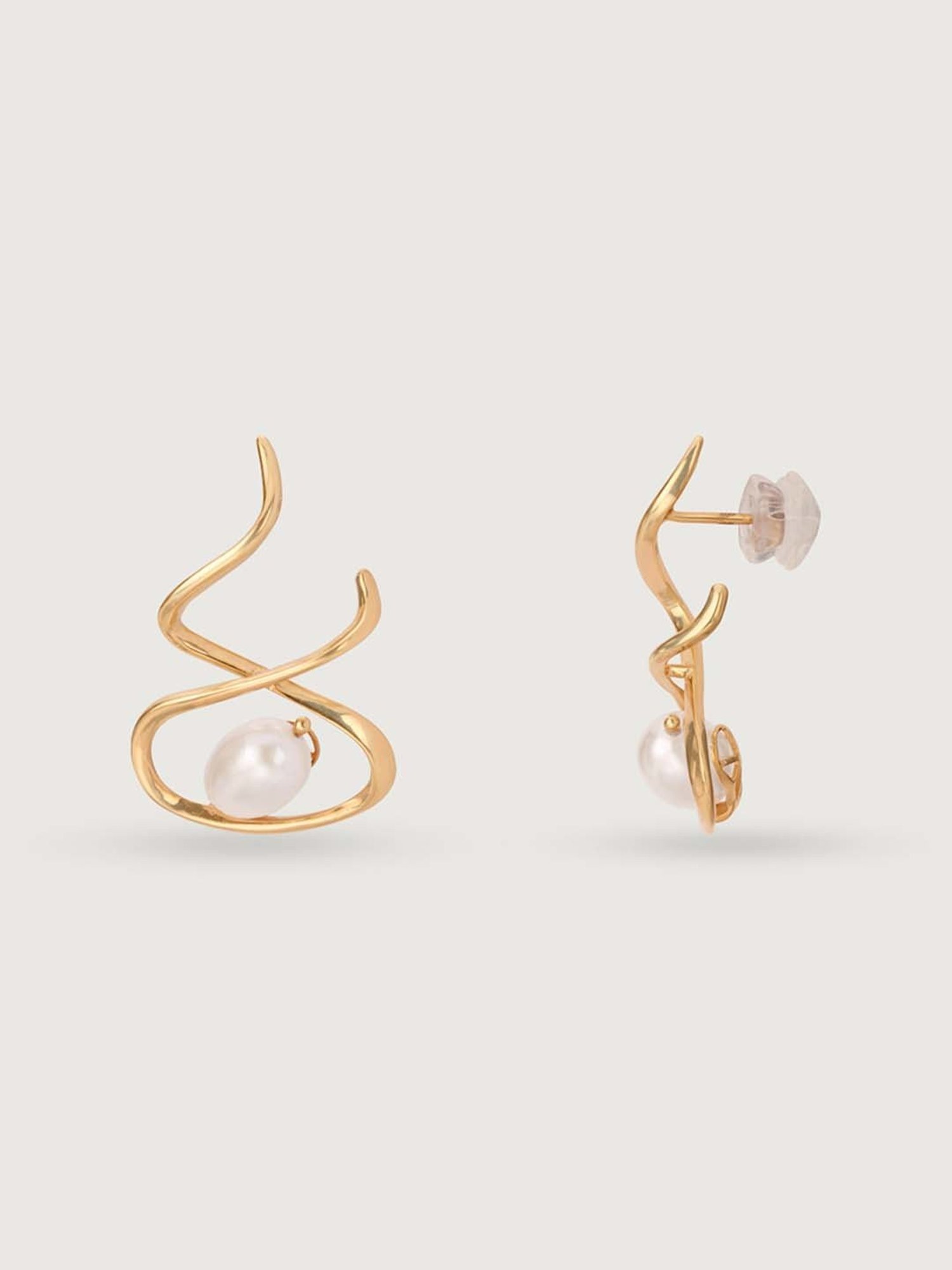 Mia by Tanishq Twisted Glam 14k Gold & Pearl Stud Earrings for Women