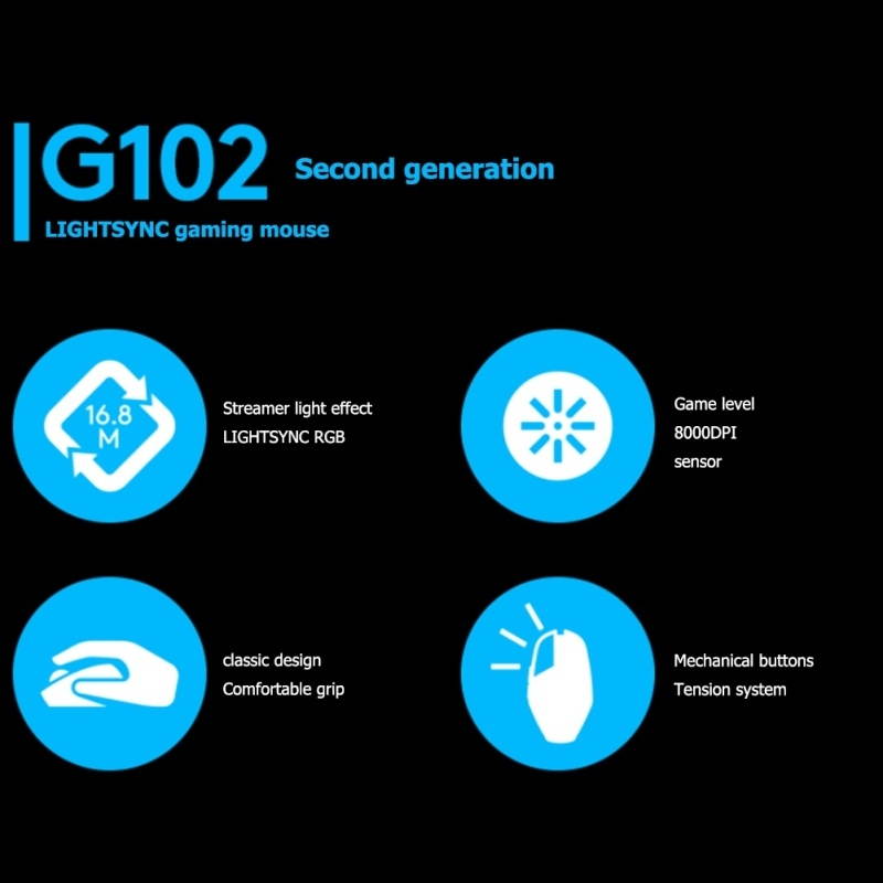G102 Adjustable 6000 DPI RGB Light Wired Mechanical Gaming Mouse for Windows 10