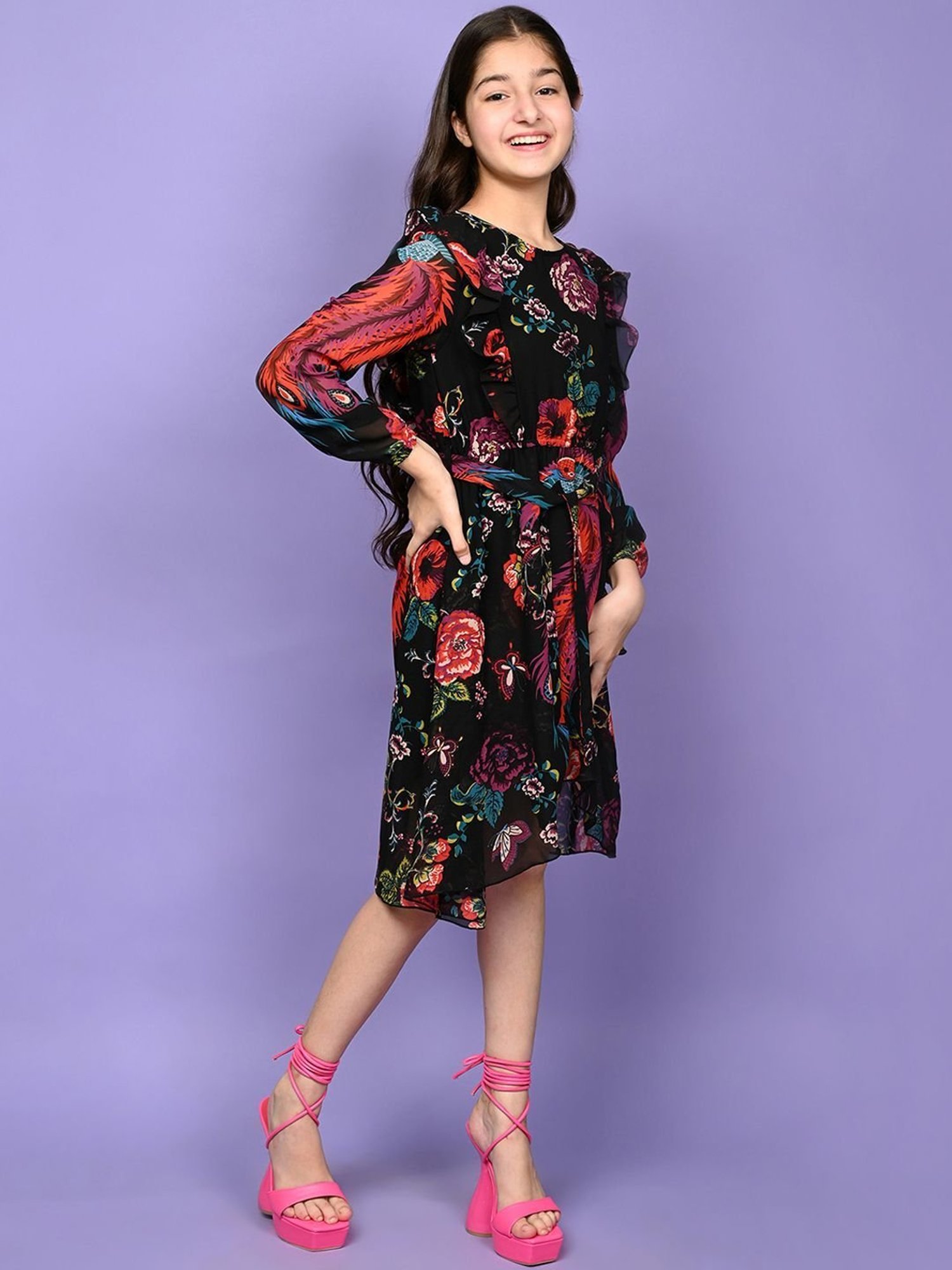 LilPicks Kids Multicolor Floral Print Dress