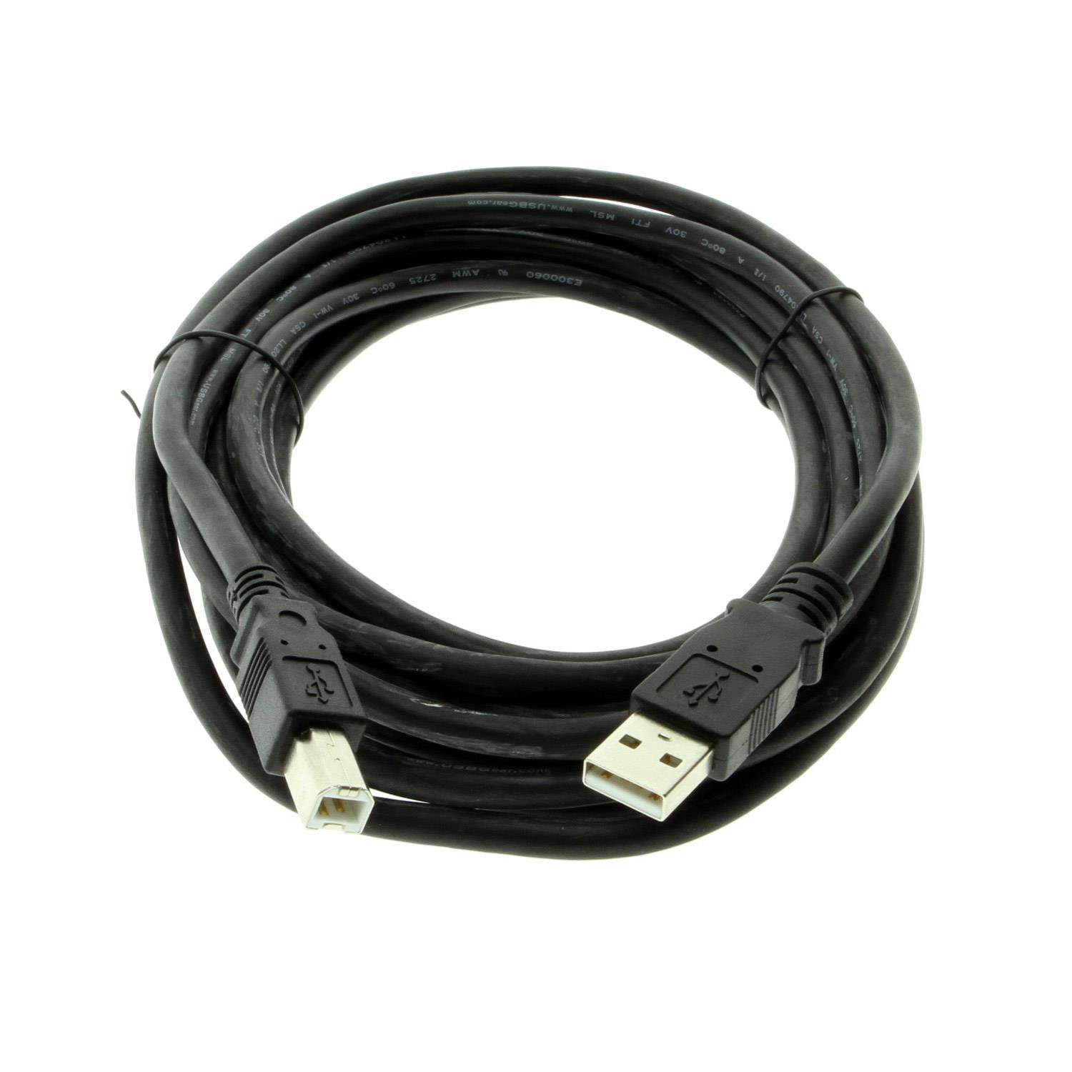 USBGear Extreme Power 16ft. Black USB Device Cable USB 2.0 A to B Cable 24/20 AWG