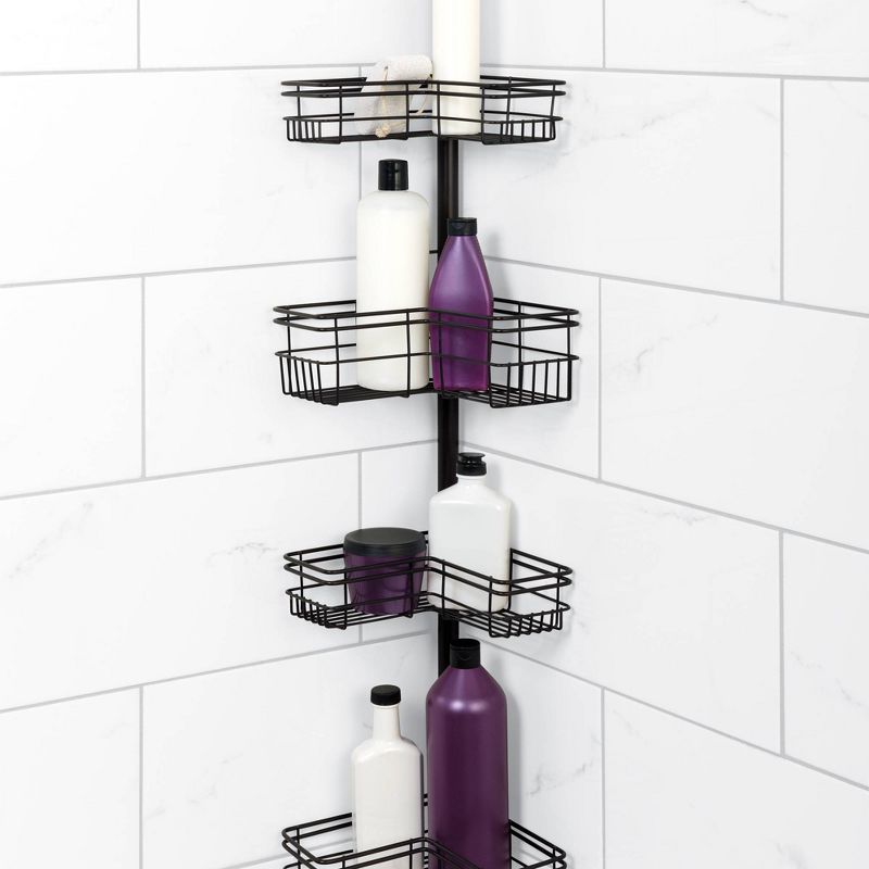 L-Shaped Four-Shelf Tension Pole Caddy Bronze - Zenna Home