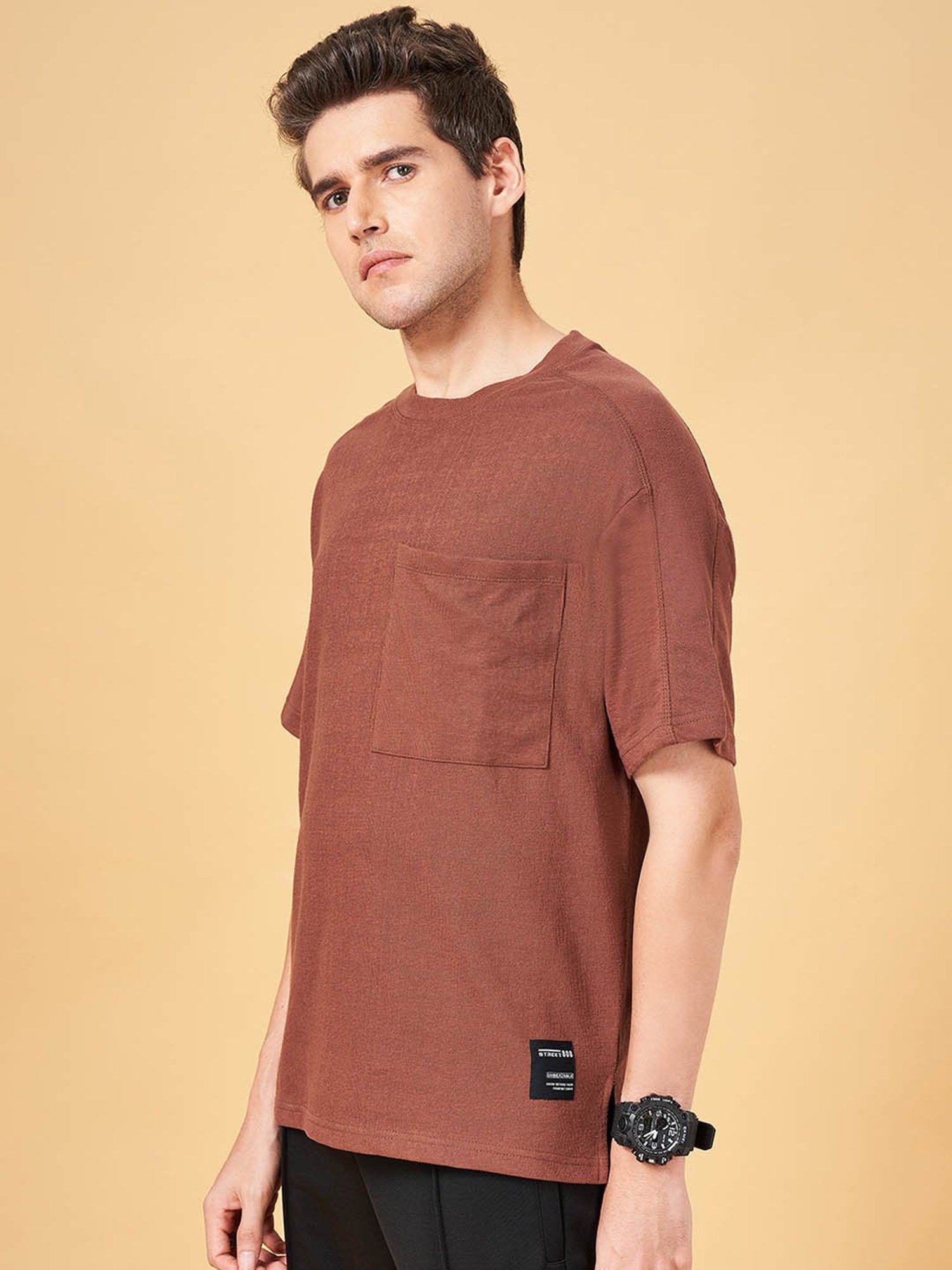 Street 808 by Pantaloons Burgundy Boxy Fit T-Shirt