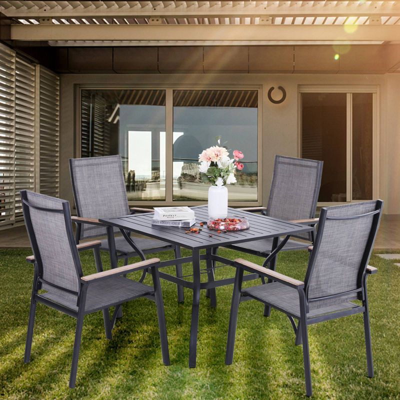 5pc Patio Set with Steel Table with 1.57" Umbrella Hole & Lightweight Aluminum Sling Chairs - Captiva Designs