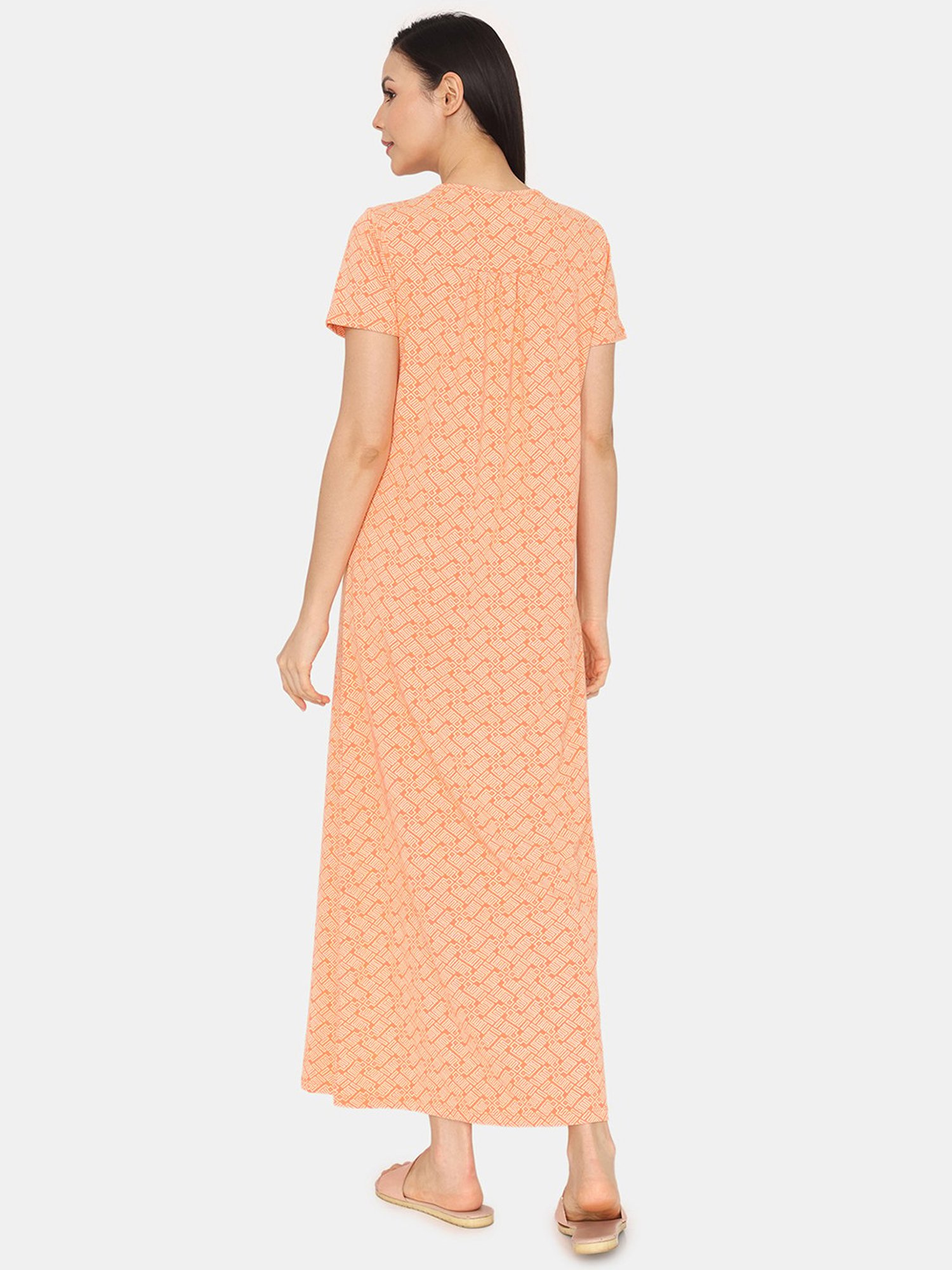 Zivame Orange Printed Nighty