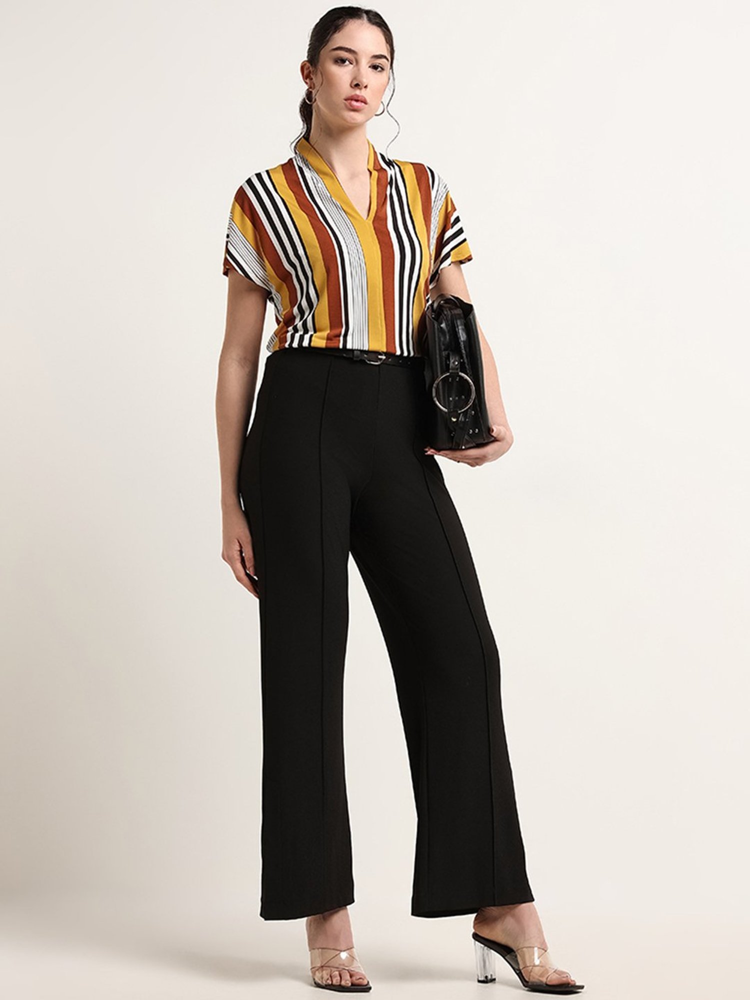 Wardrobe by Westside Multicolour V-Neck Striped Top