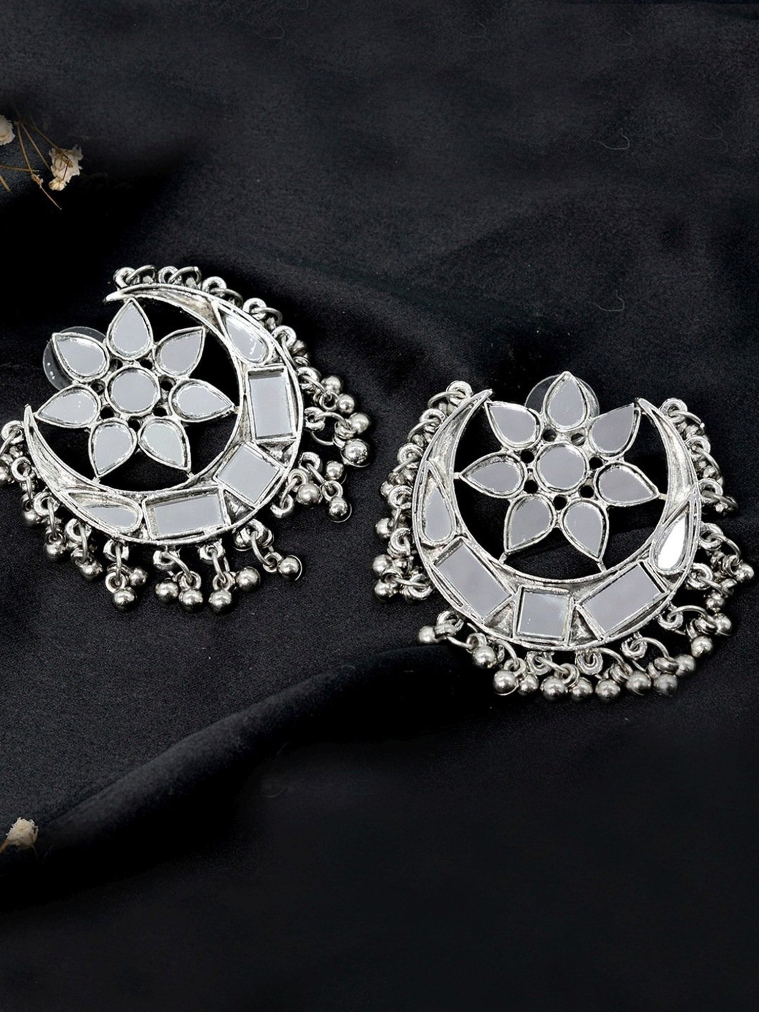 Teejh Ethnic Akashi Silver Oxidized Mirror Stud Earrings