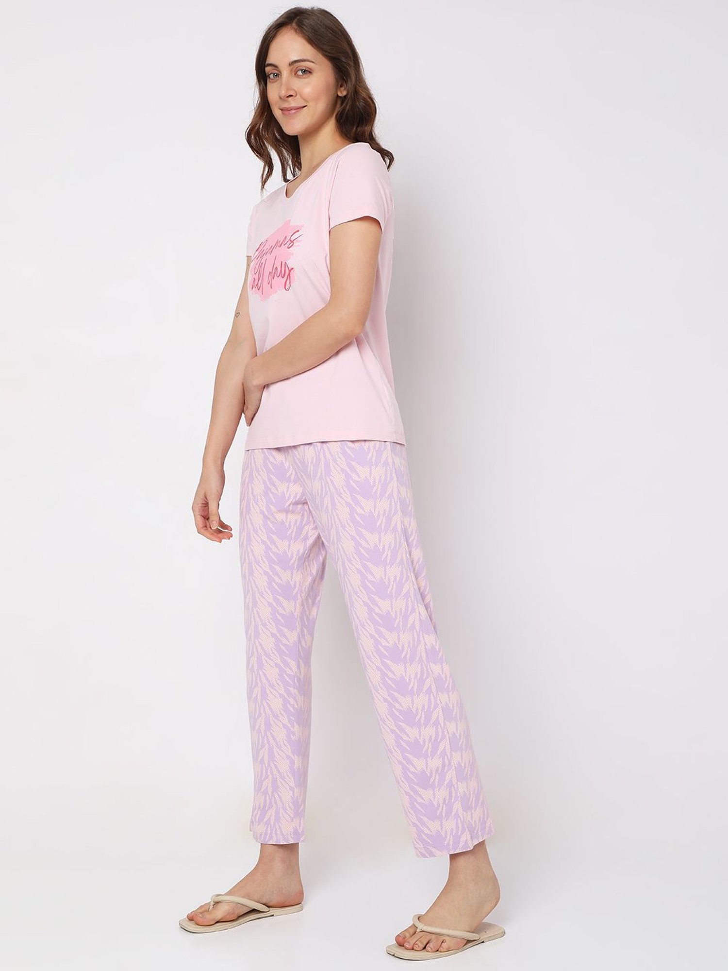 Vero Moda Intimates Pink Cotton Graphic Print T-Shirt With Pyjamas