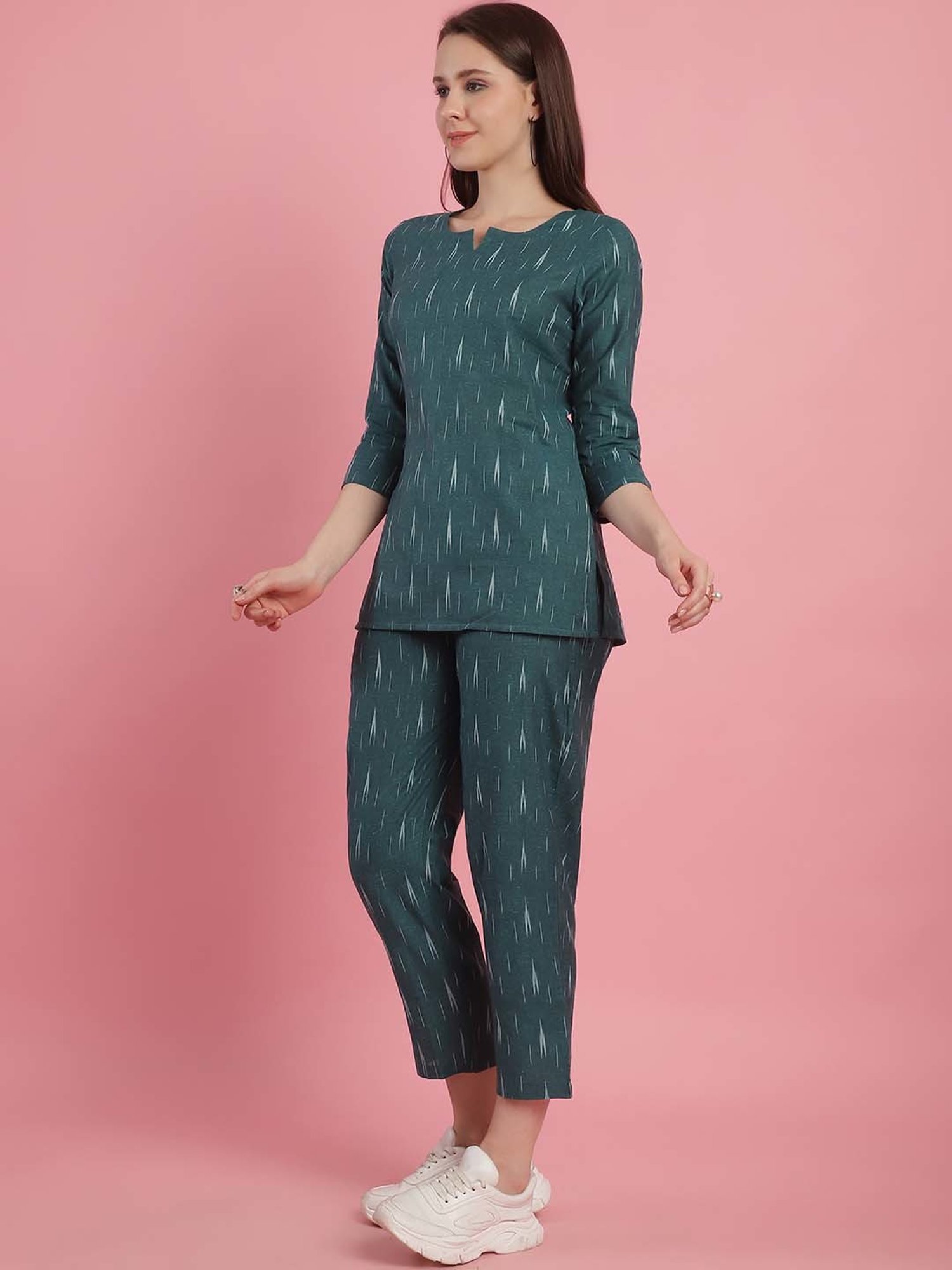 Prakrti Green Cotton Printed Top Pant Set