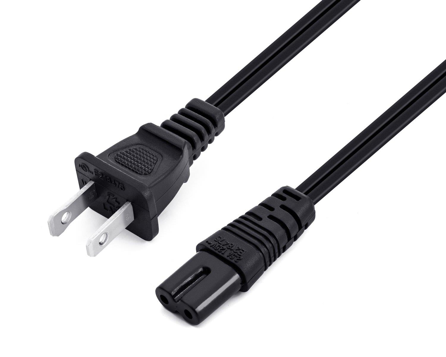 Aurum Cables UL Approved 15 Feet Slot Power Cord ,2 Prong Figure 8 Power Cord Non Polarized Power Cable NEMA 1-15P to IEC C7