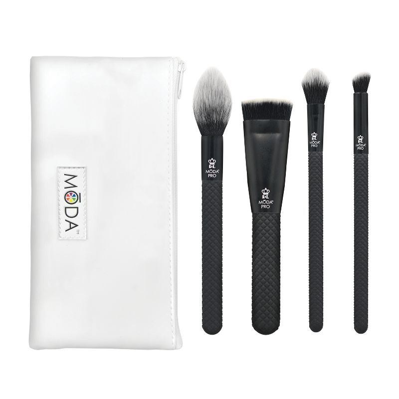 MODA Brush Pro Painted Perfection Brush 10pc Bundle with Zip Case, Includes - Radiance, Sculpt, Glow, Precision Angle, Shade, Crease, Detail, Smudge, and Line Brushes