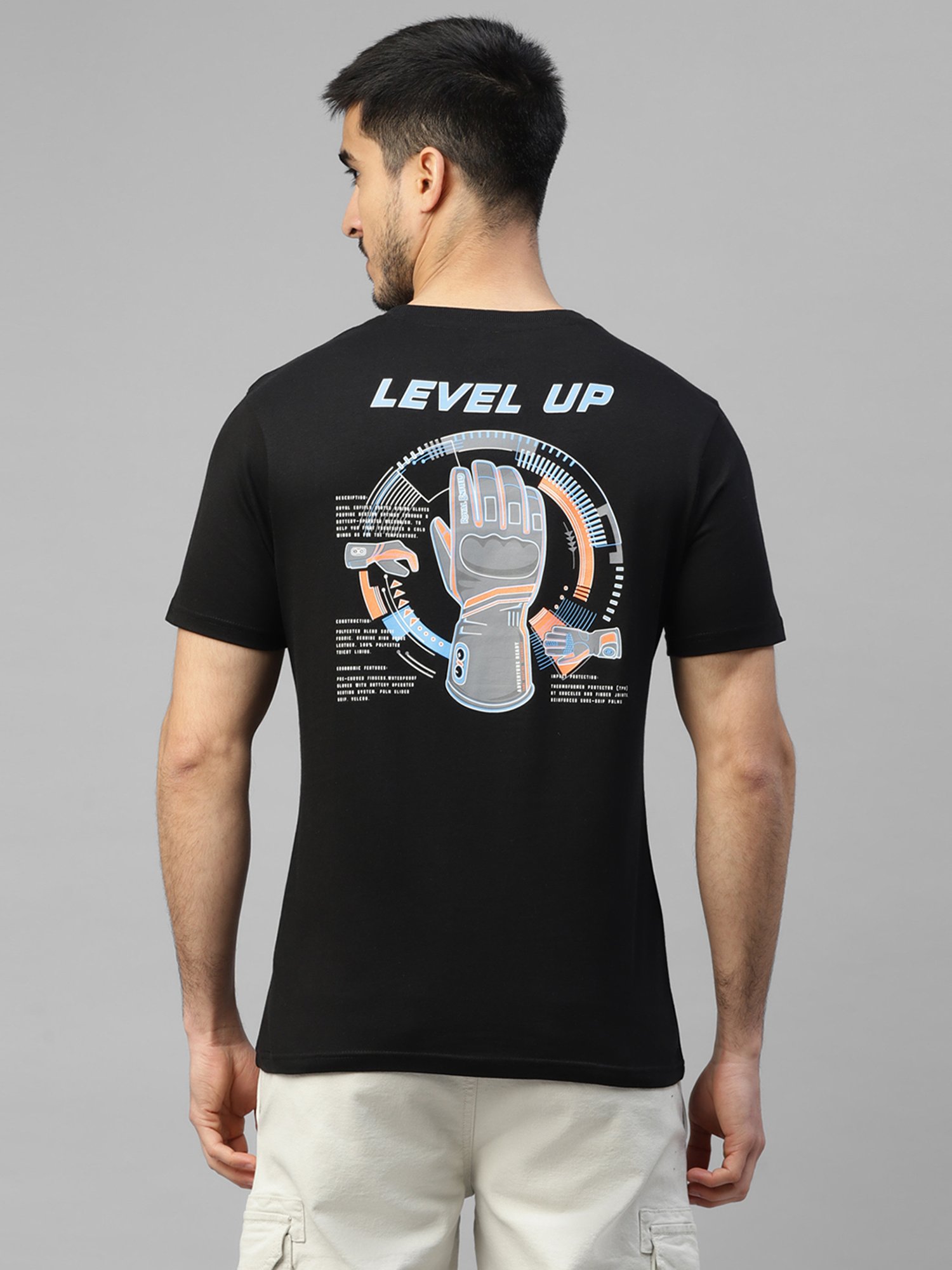 Royal Enfield LEVEL UP GLOW Black Regular Fit Printed Crew T-Shirt
