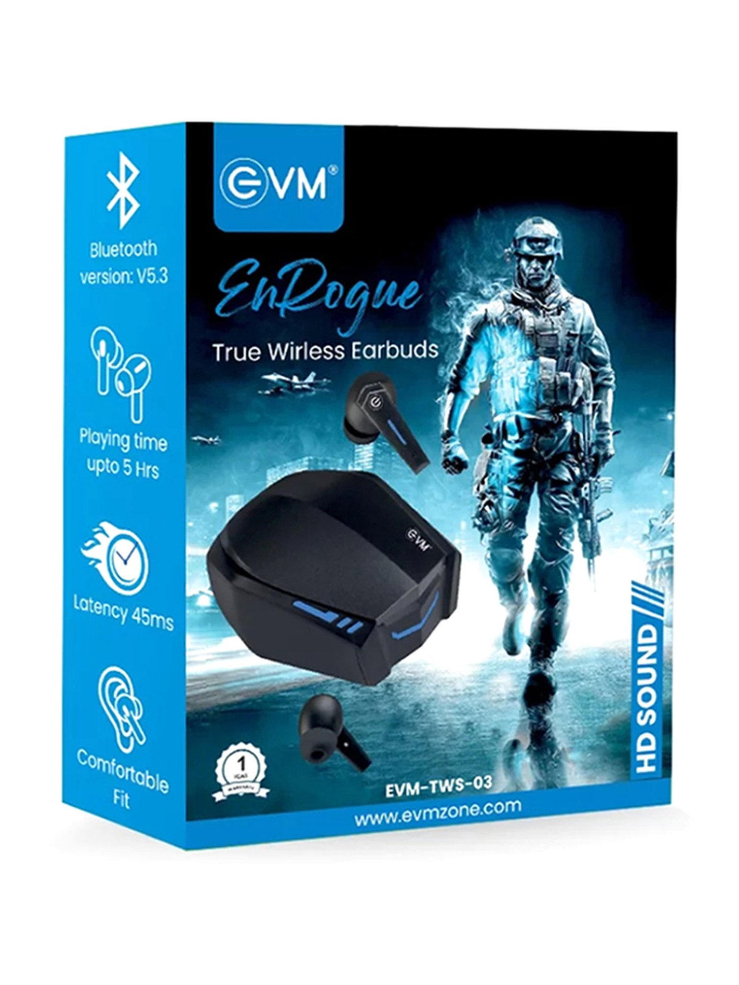 EVM TWS 03 In Ear Bluetooth Earbuds with Standby 100 Hrs (Black, True Wireless)