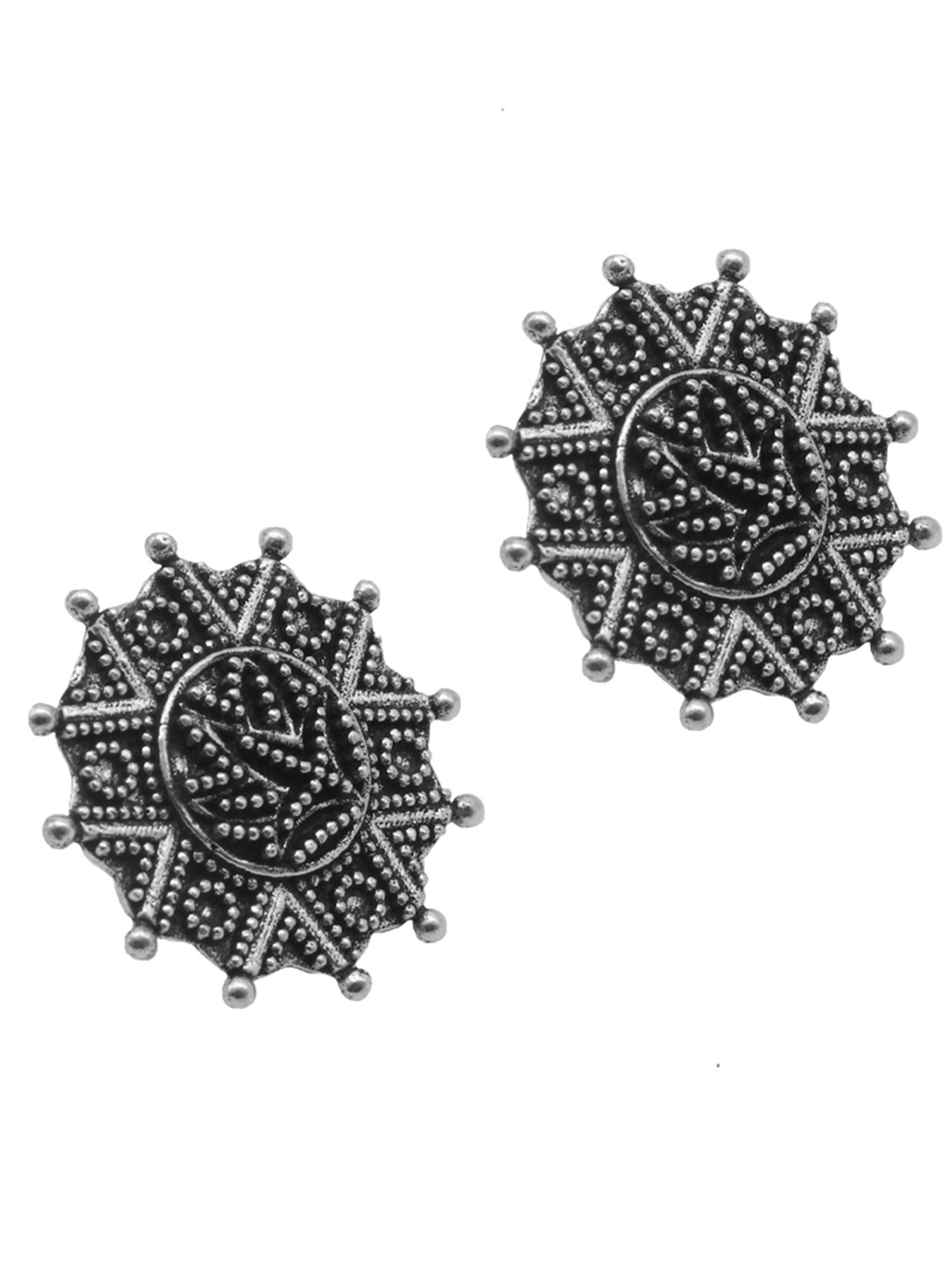 Teejh Ethnic Nagma Circle Silver Oxidized Stud Earrings