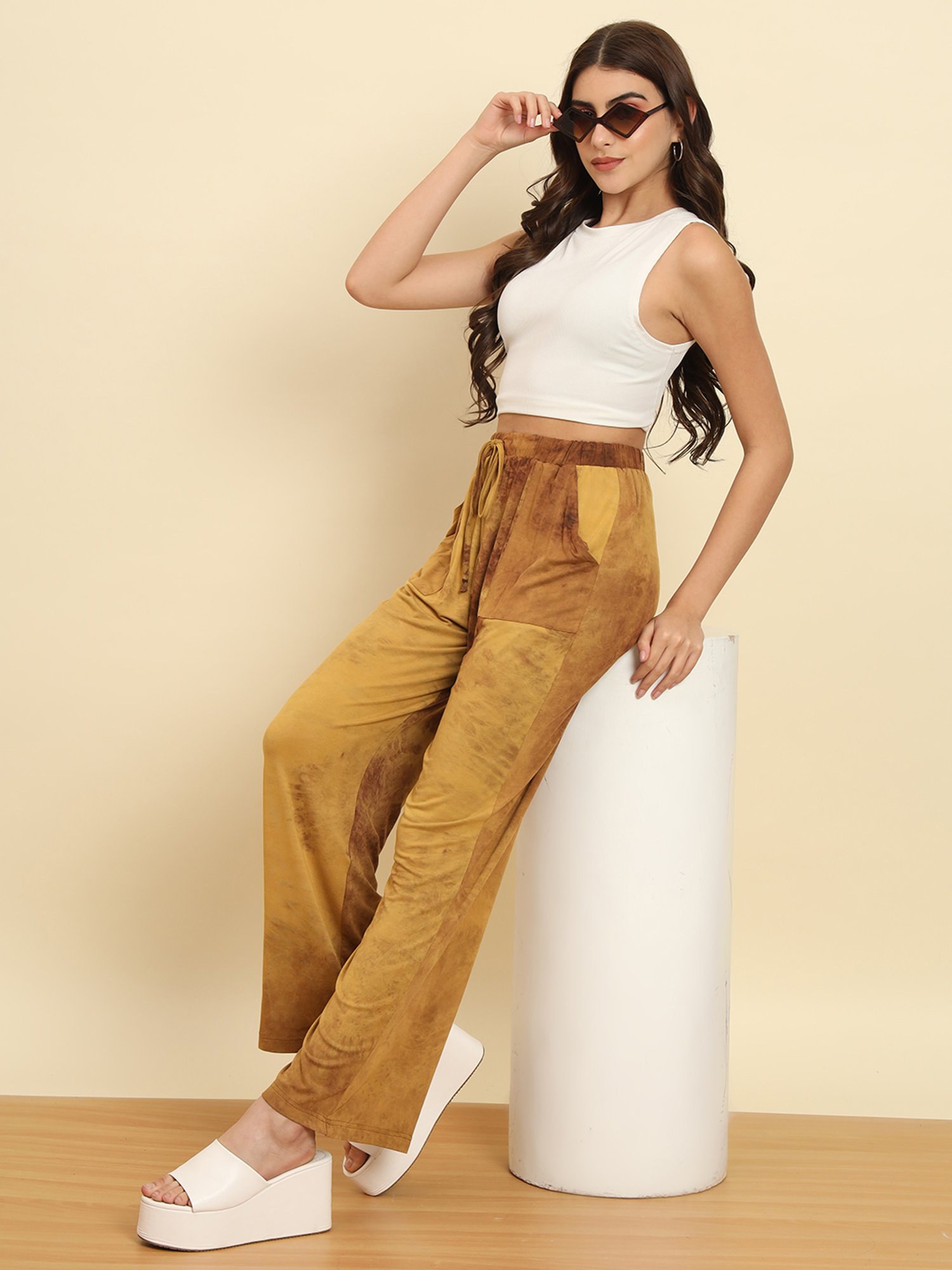 Trend Arrest Brown Cotton Tie - Dye Pants