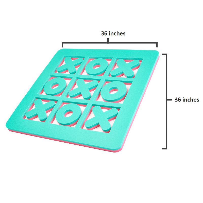 Floatation iQ H2O 3 In A Row Tic Tac Toe Floating Foam Swimming Pool Game Board Mat with 5 X and 4 O Game Pieces, 2x2 Foot Mini, Turquoise/Pink