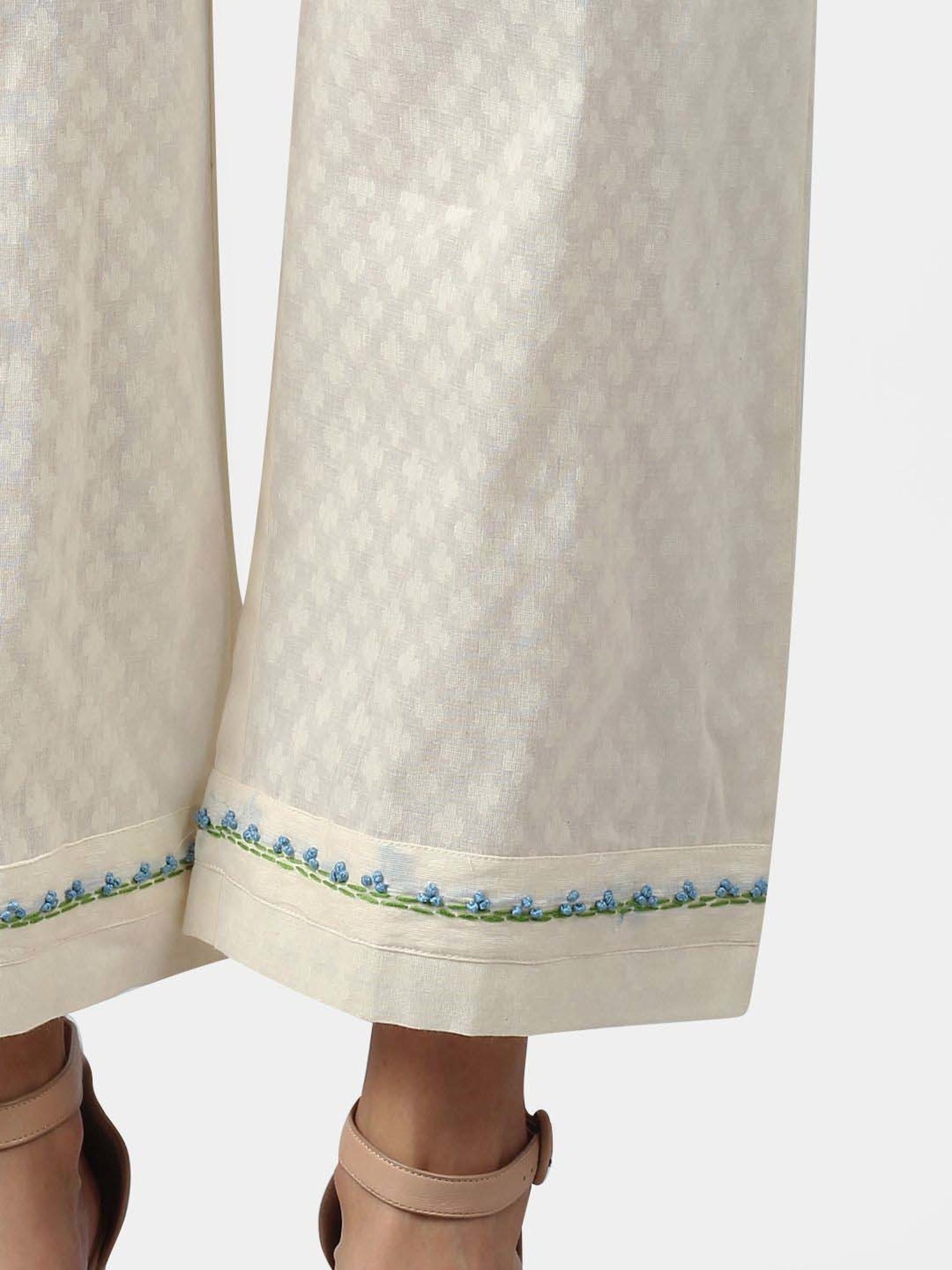 DART STUDIO White Cotton Embroidered Palazzos