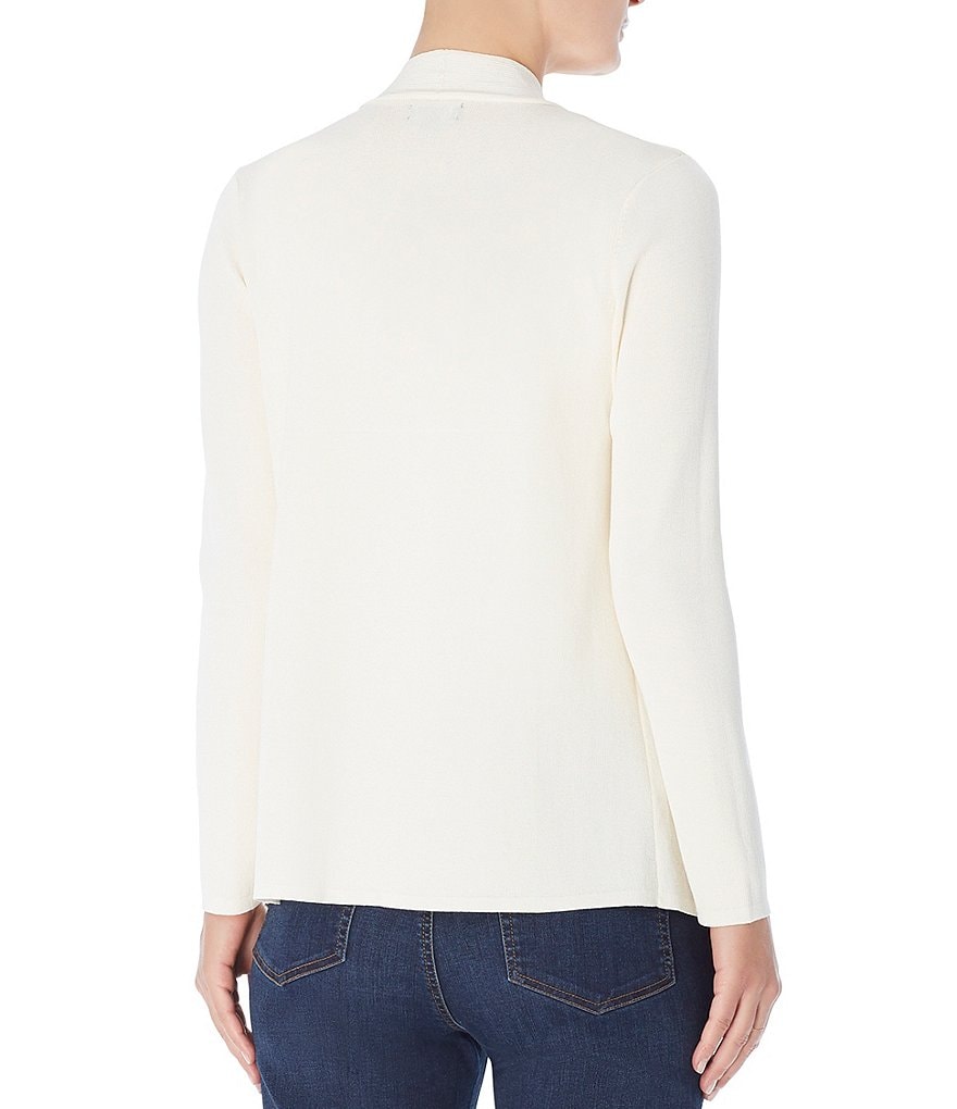 Jones New York Rib Trim Open-Front Long Sleeve Cardigan with Patch Pockets