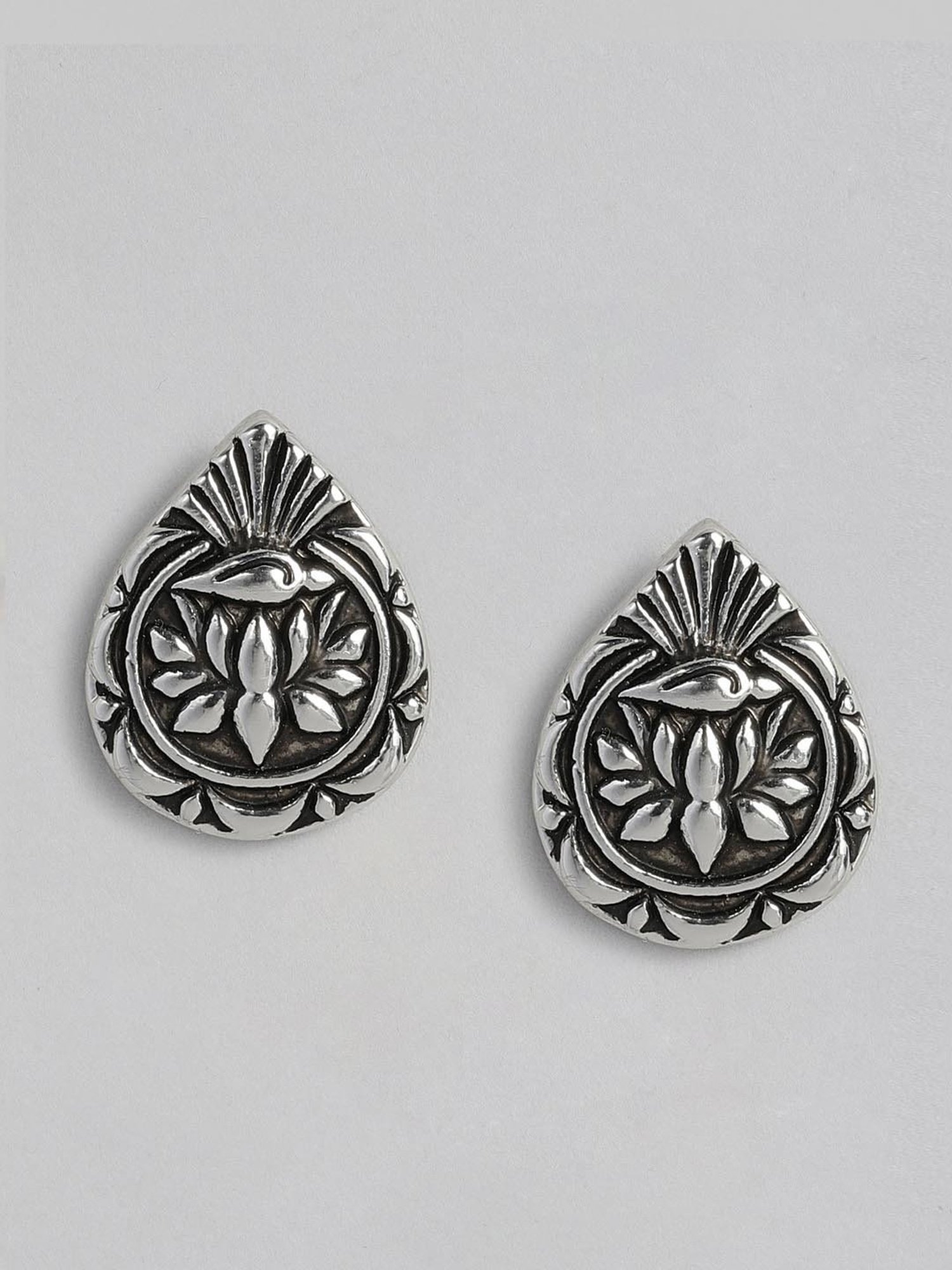 Estele Rhodium-Plated Oxidized Afghani Tribal Stud Earrings for Women