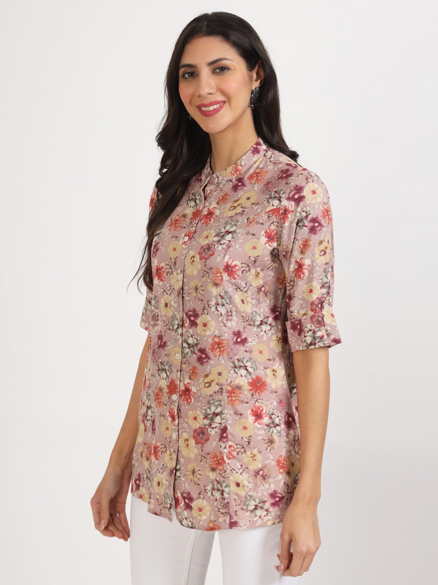 Divena Dusty Pink Floral Print Tunic