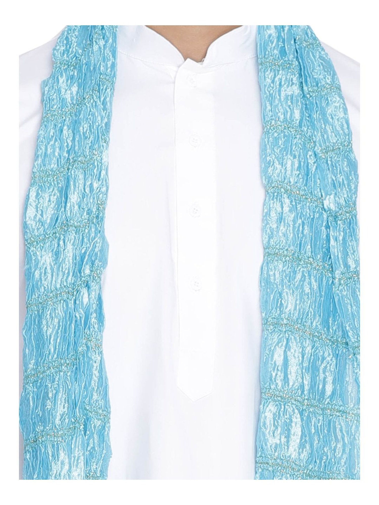 VASTRAMAY Sky Blue Lace Pattern Ethnic Dupatta