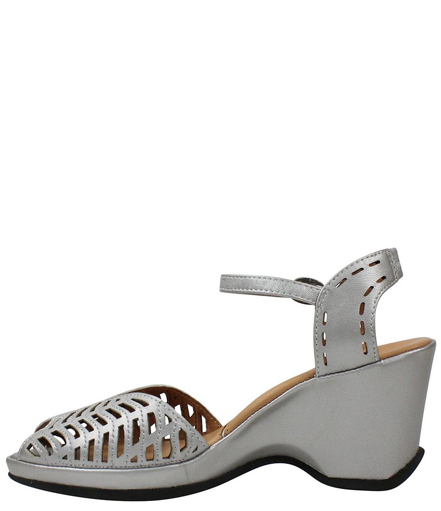 L'Amour Des Pieds Oanez Cut Out Metallic Leather Wedge Sandals
