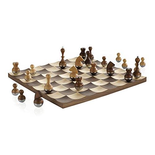 Umbra Wobble Walnut Wood Chess Set Metal and Wood Pieces 377601-656