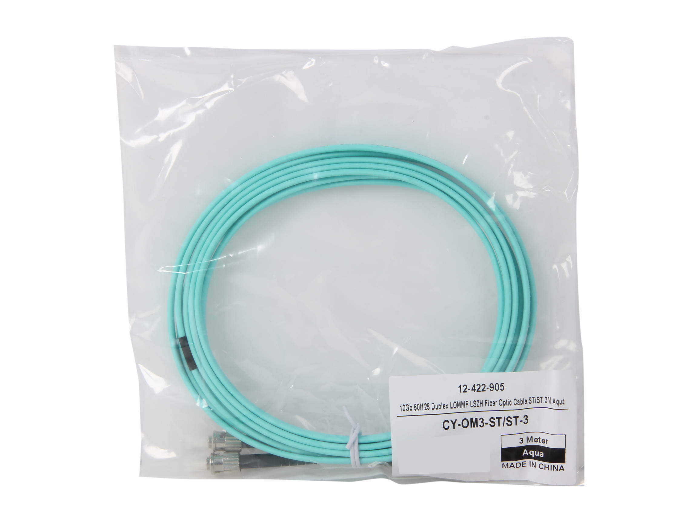 Coboc CY-OM3-ST/ST-3 9.84 ft. 10Gb Fiber Optic Cable, ST/ST, Multi Mode, Duplex (50/125 Type) - Aqua