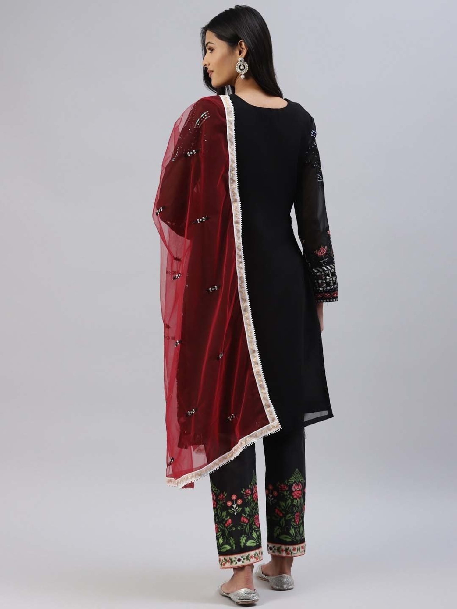 READIPRINT FASHIONS Black Embroidered Unstitched Dress Material