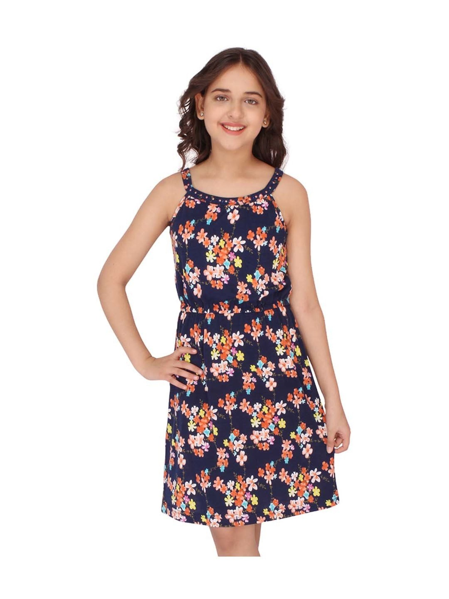 Cutecumber Kids Navy Floral Print Casual Dress