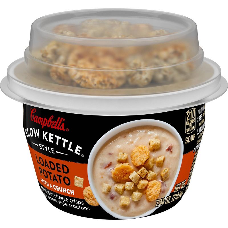 Campbell's Slow Kettle Style Loaded Potato Soup With Crunchy Toppings, 7.44oz Microwavable Cup