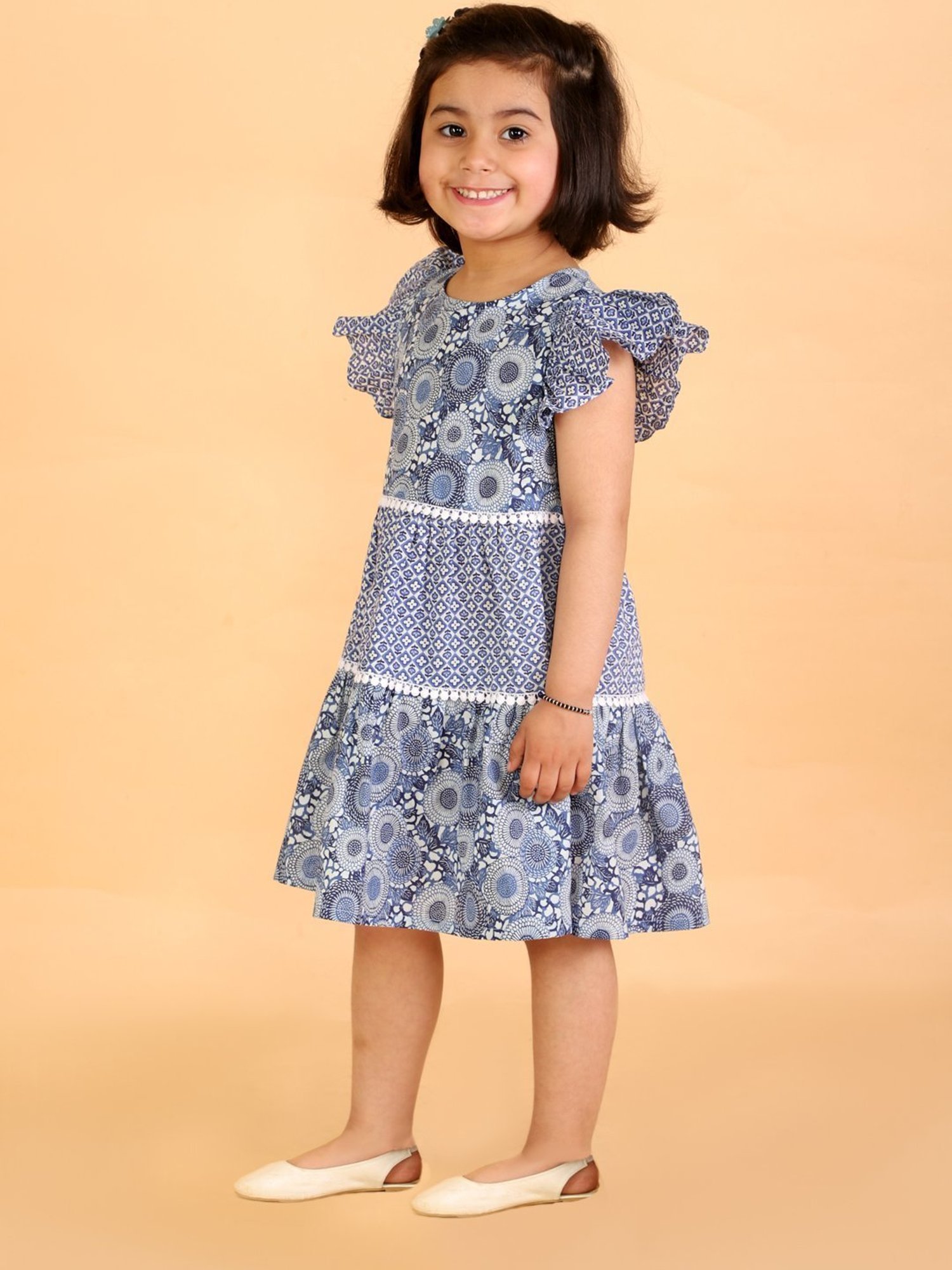 Lil Drama Kids Blue Cotton Printed Dress